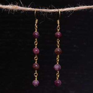 Handmade Tourmaline and Gold Brass Drop Earrings